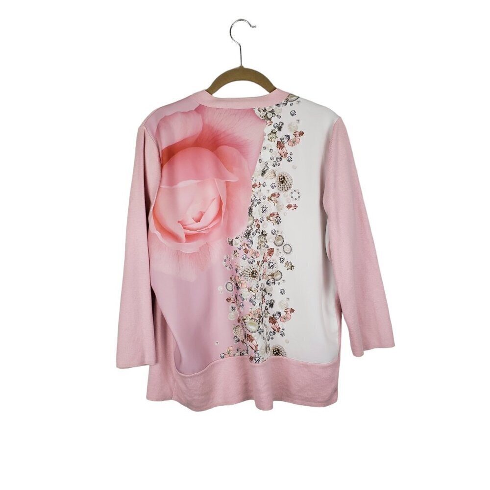 Ted Baker Meeria Pink Open Front Floral Back Lightweight Cardigan Ted 4 Size 10